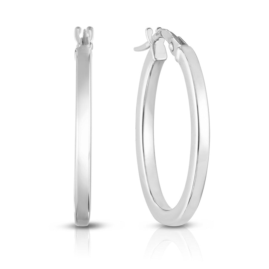 18k White Gold Medium Flat Oval Hoop Earrings