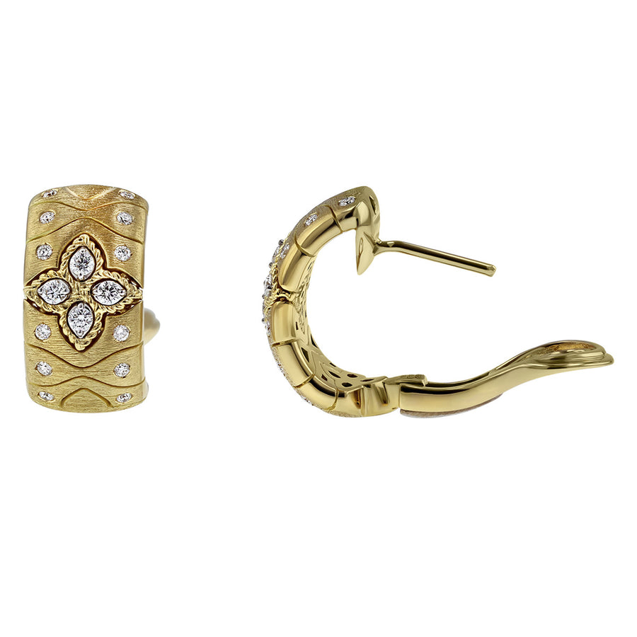 18K Royal Princess Flower Satin Earring w. Diamond Accent