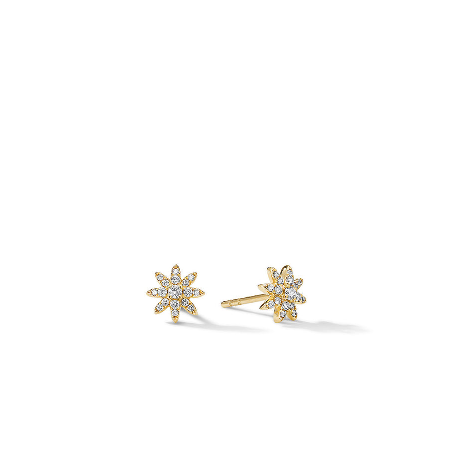 Petite Starburst Stud Earrings in 18K Yellow Gold with Pave Diamonds