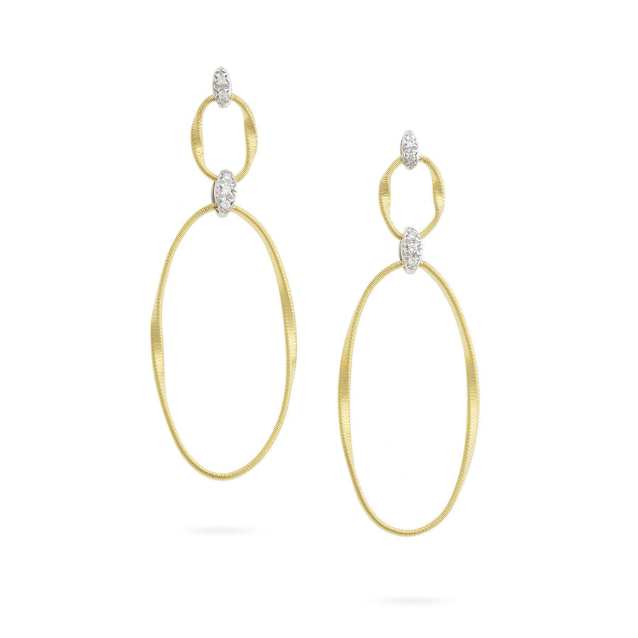 18K Yellow Gold and Diamond Flat Link Double Drop Earrings