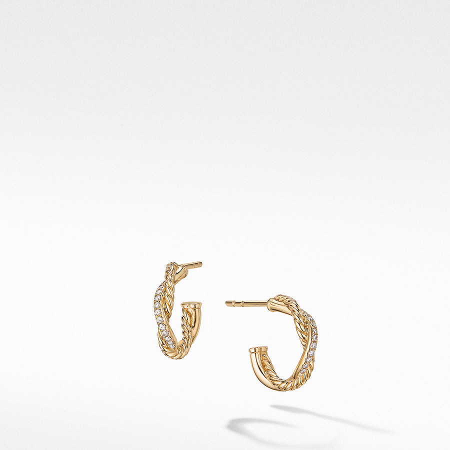 Huggie Hoop Earring in 18K Yellow Gold with Pave Diamonds