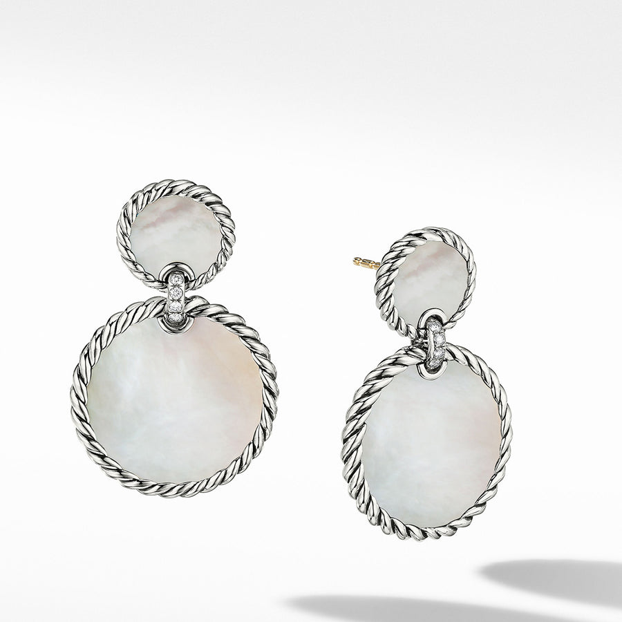 Double Drop Earrings with Mother of Pearl and Pave Diamonds
