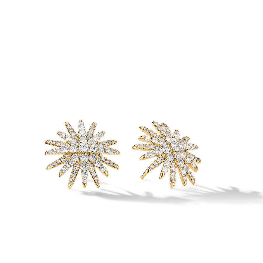 Starburst Stud Earrings in 18K Yellow Gold with Full Pave Diamonds