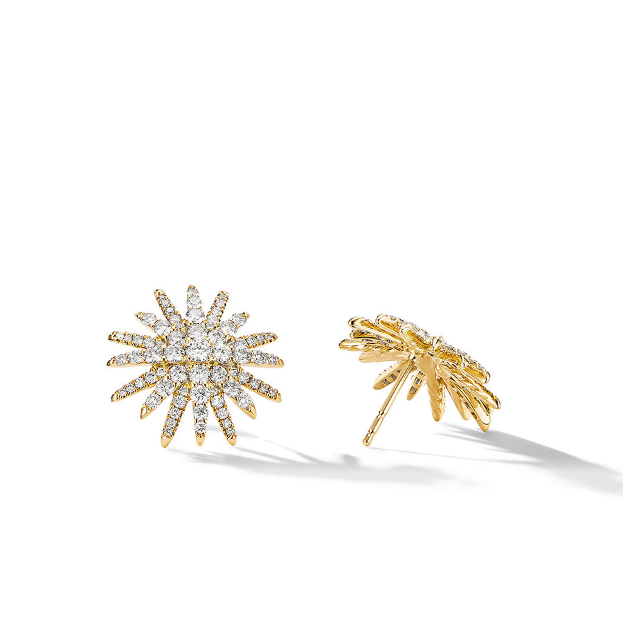 Starburst Stud Earrings in 18K Yellow Gold with Full Pave Diamonds