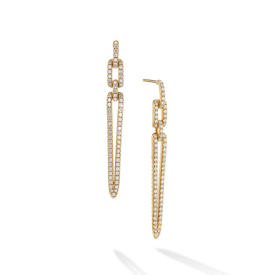 Stax Elongated Drop Earrings in 18K Yellow Gold with Pave Diamonds