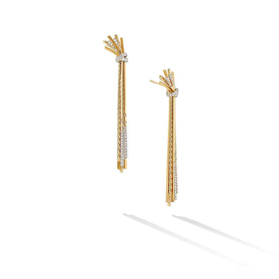 Angelika Long Drop Earrings in 18K Yellow Gold with Pave Diamonds