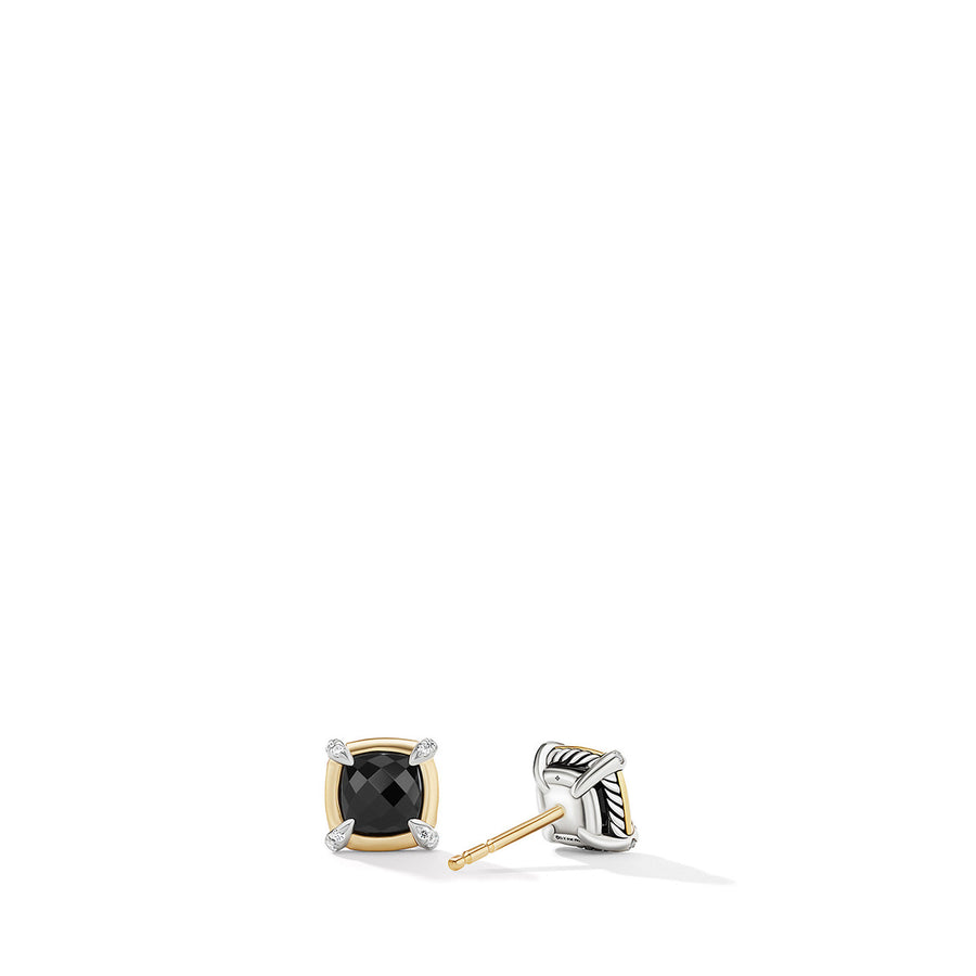 Petite Chatelaine Stud Earrings with Black Onyx, 18K Yellow Gold Bezel and Pave Diamonds