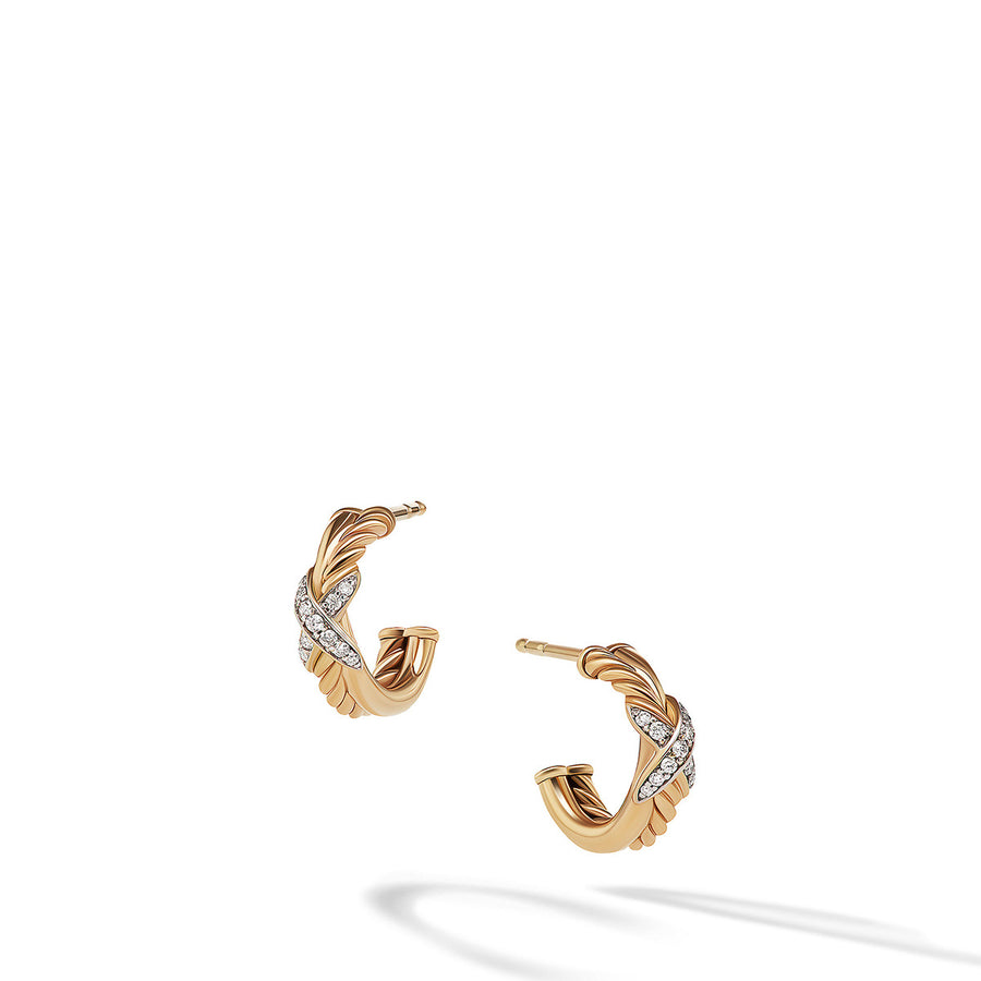 Petite X Mini Hoop Earrings in 18K Yellow Gold with Pave Diamonds