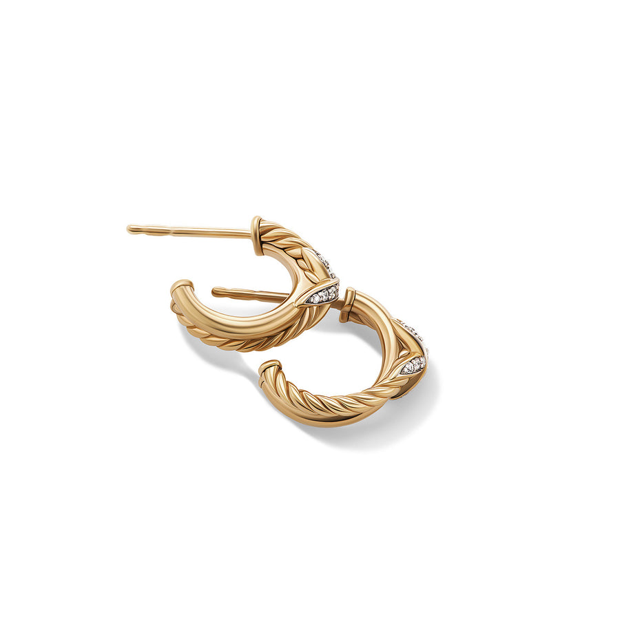 Petite X Mini Hoop Earrings in 18K Yellow Gold with Pave Diamonds