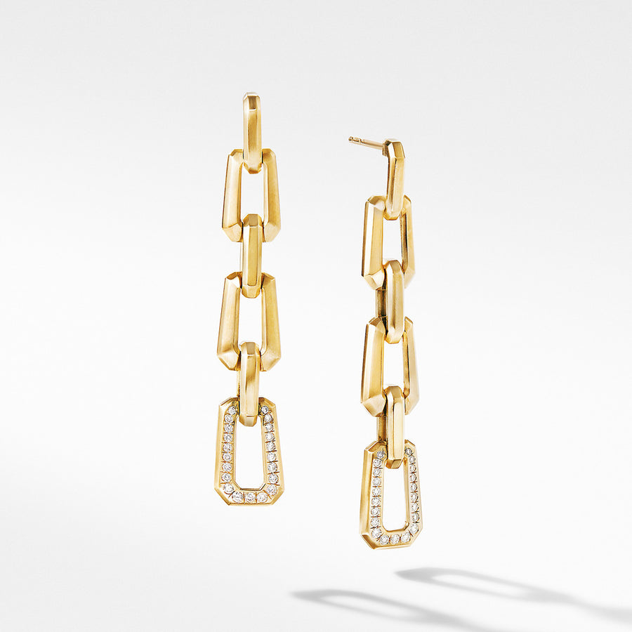 Novella Chain Link Drop Earrings in 18K Yellow Gold with Pave Diamonds