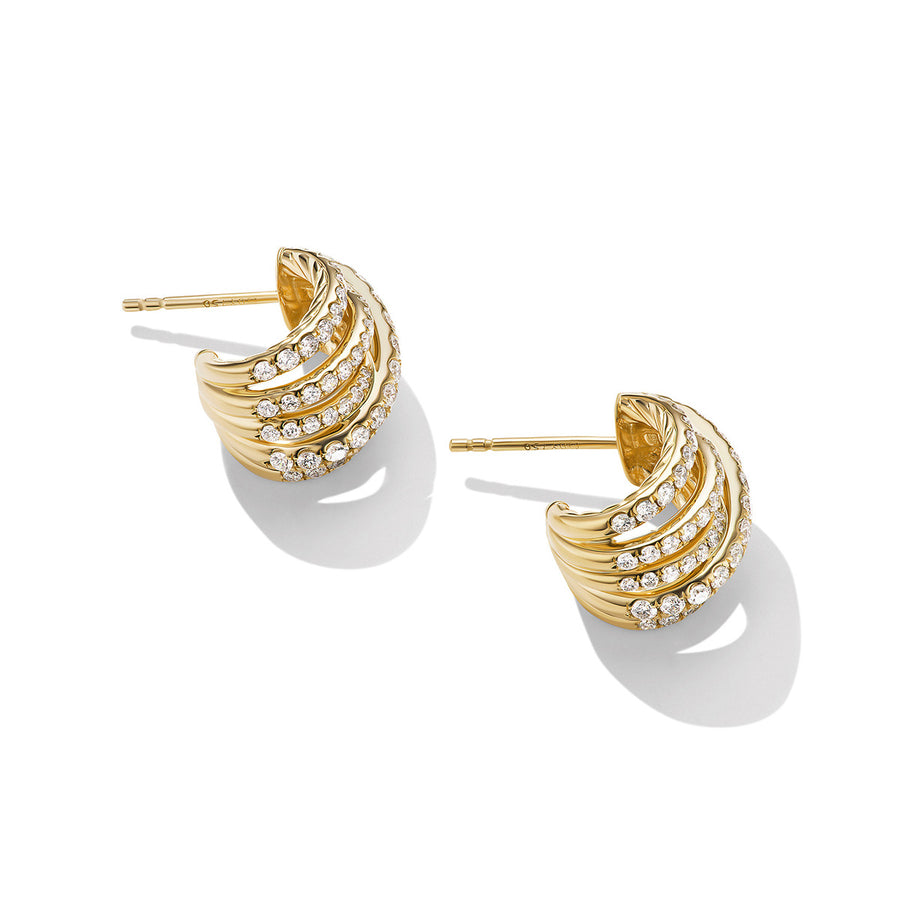 Pave Crossover Shrimp Earrings in 18K Yellow Gold with Diamonds