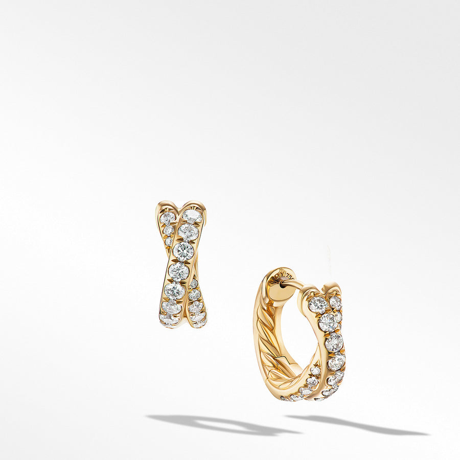 Pave Crossover Hoop Earrings in 18K Yellow Gold with Diamonds
