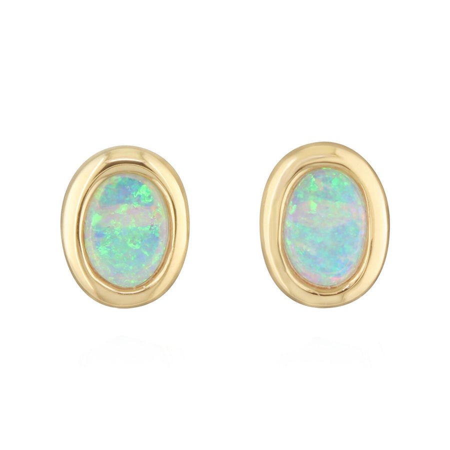 14K Yellow Gold Oval Australian Opal Stud Earrings