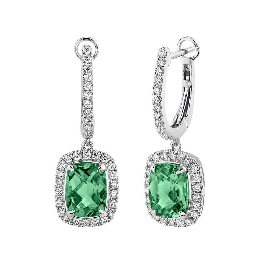 Green Tourmaline 14K Gold Huggie Earrings with Diamonds