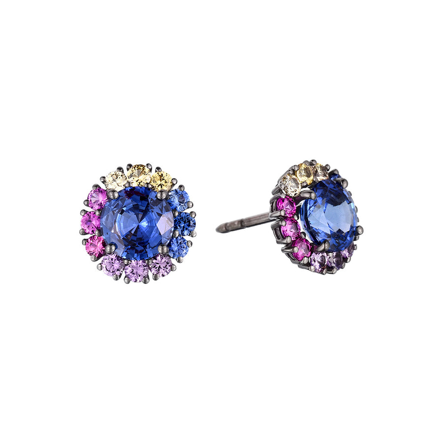 Blue and Multi-color Sapphire Halo Stud Earrings