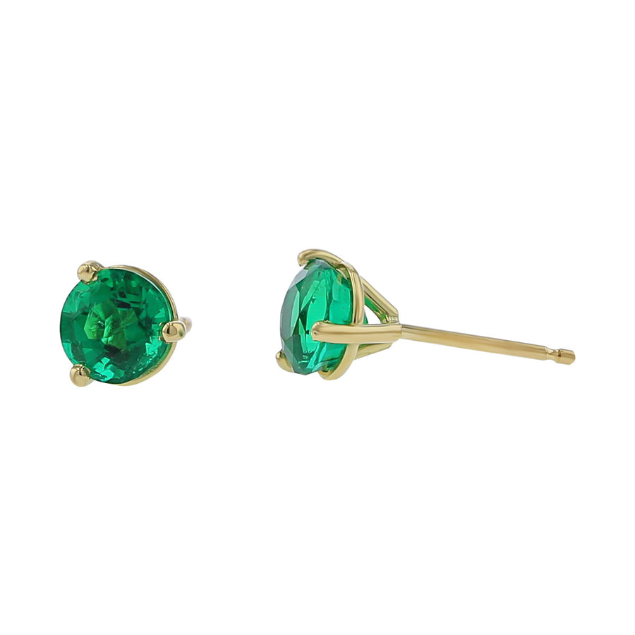 18K Yellow Gold Colombian Emerald Stud Earrings