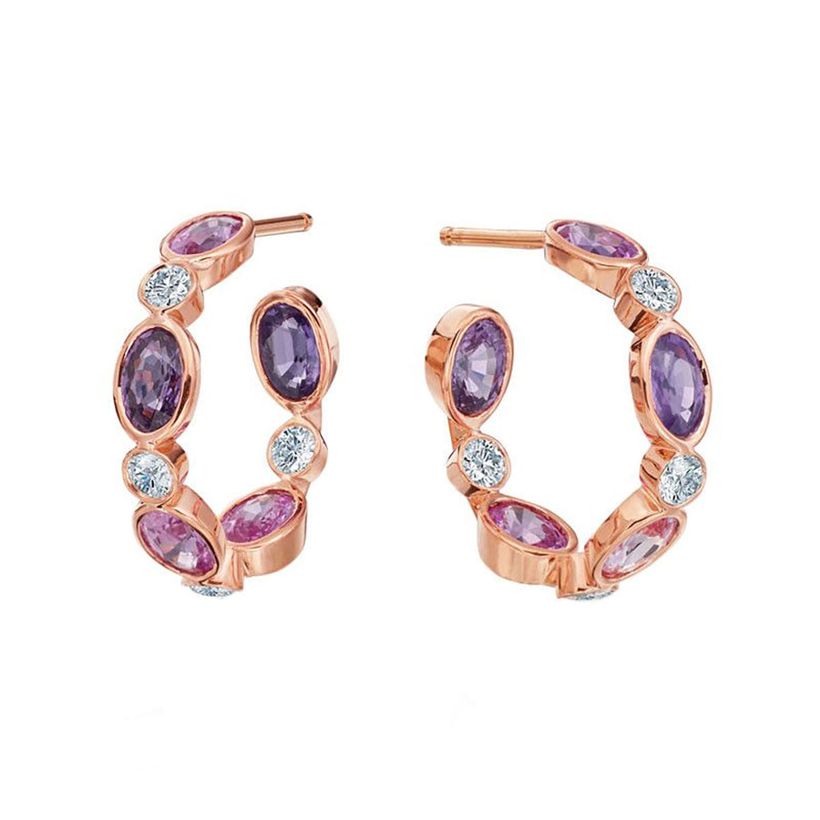 18K Rose Gold Diamond Sapphire Hoop Earrings