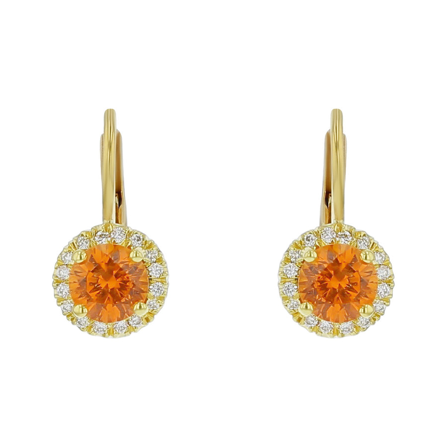 Mandarin Garnet and Diamond Halo Drop Earrings
