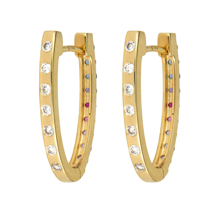 Medium Double Sided Oval Sapphire and Diamond Hoop Earrings