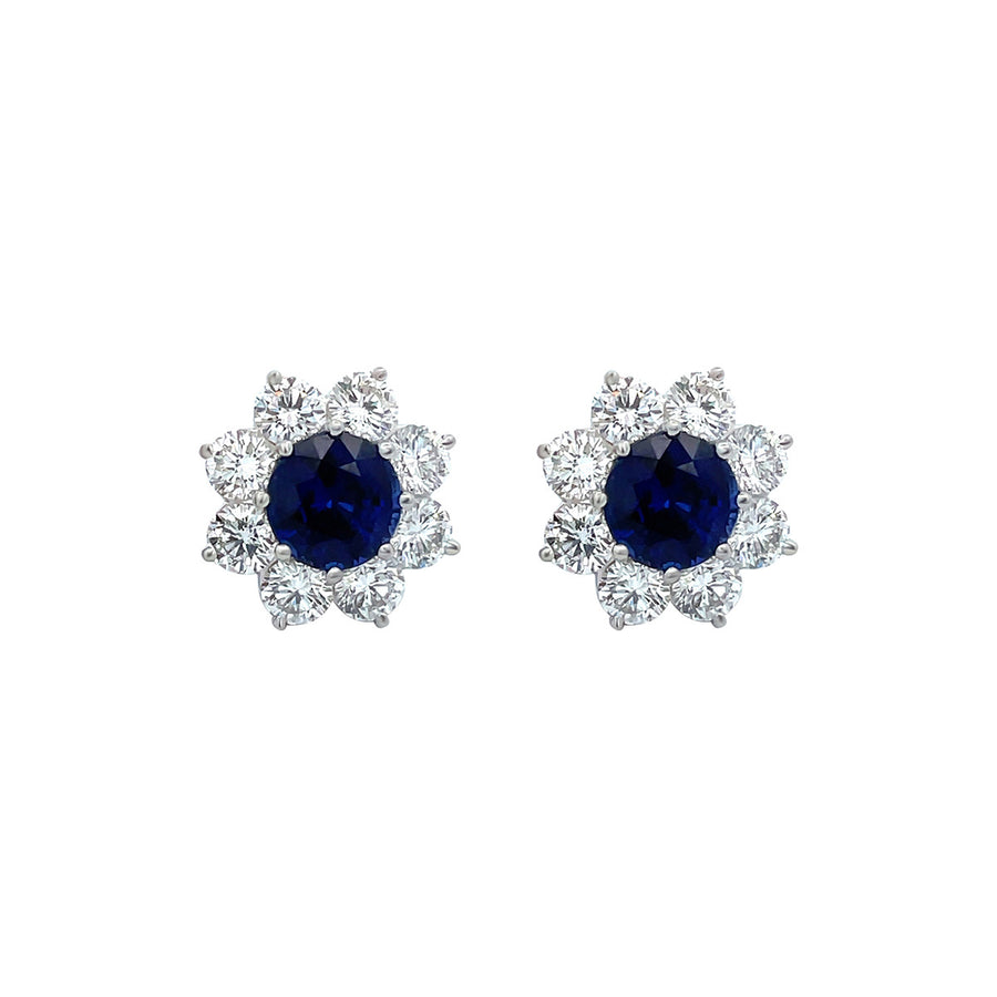 Sapphire and Diamond Flower Stud Earrings