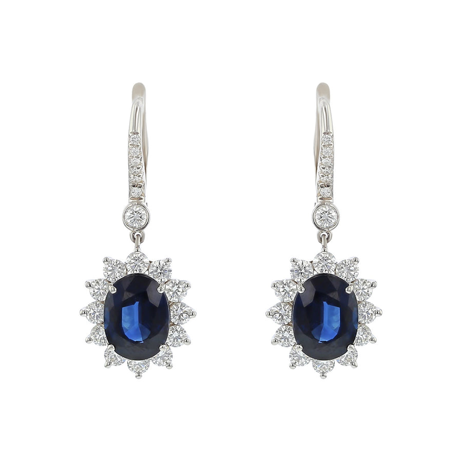 Sapphire and Diamond Halo Dangle Earrings