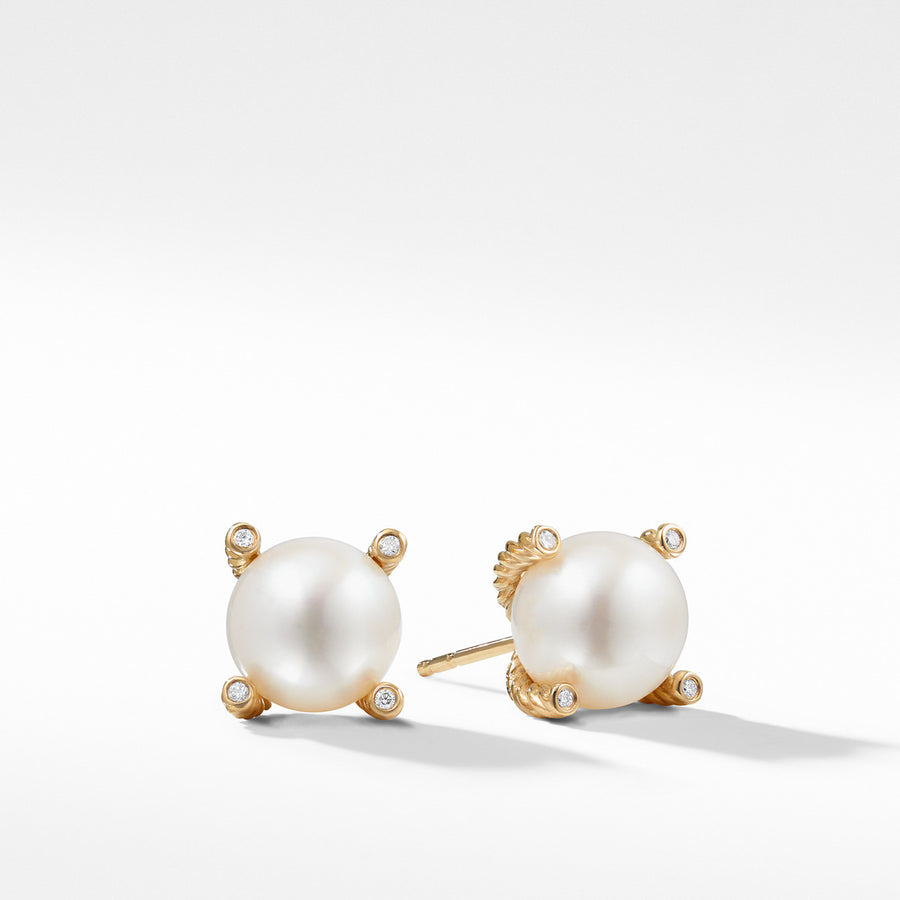 Pearl Earrings with Diamonds in Gold