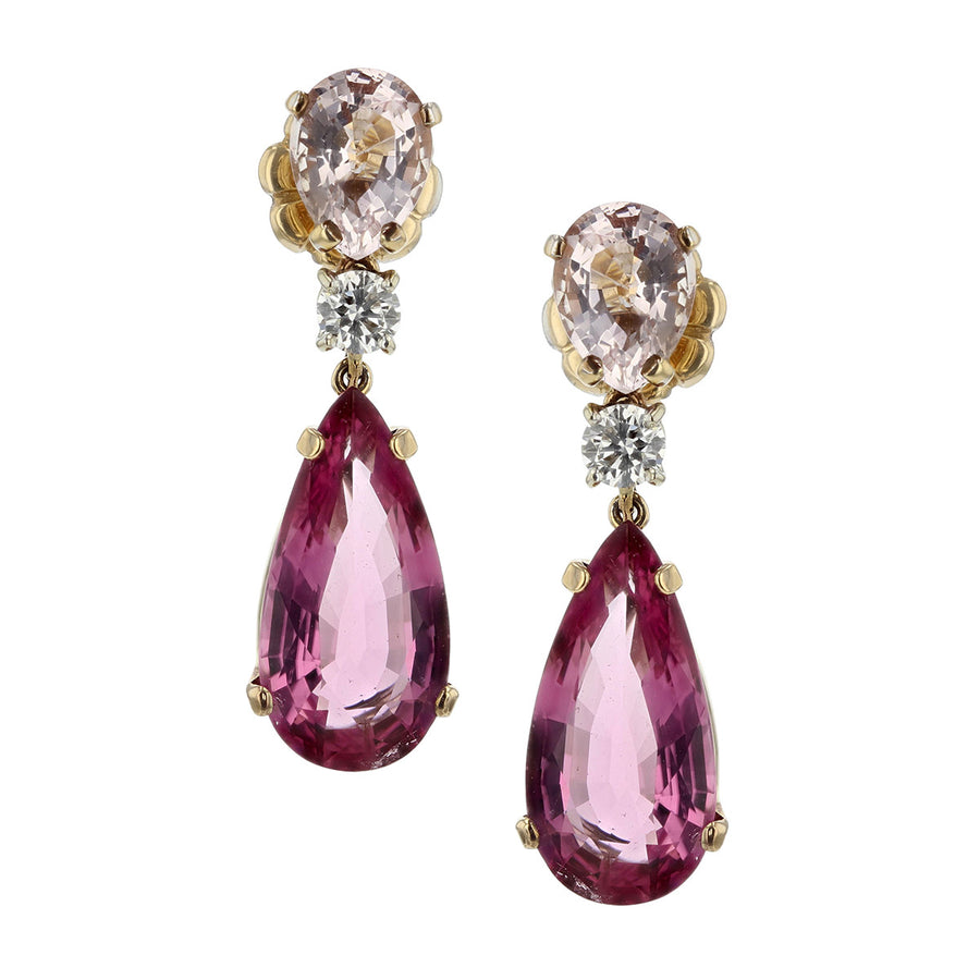 Tourmaline, Morganite and Diamond Drop Earrings