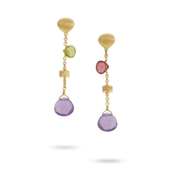 18K Yellow Gold Mixed Gemstone Short Drop Earrings with Amethyst