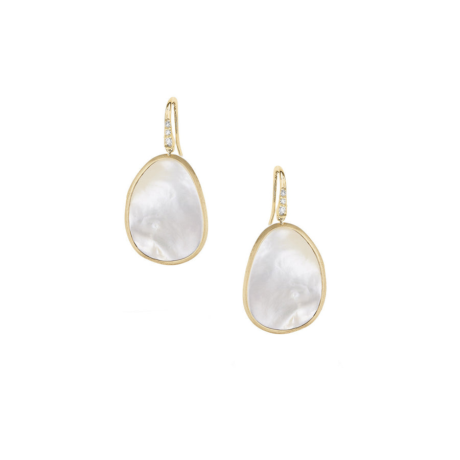 White Mother of Pearl with Diamond Pave French Wire Earrings