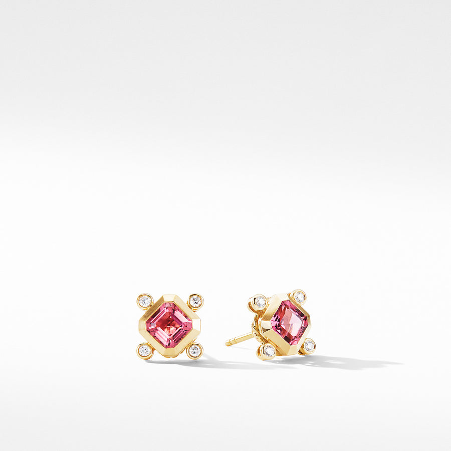 Novella Stud Earrings in 18K Yellow Gold with Pink Tourmaline and Diamonds