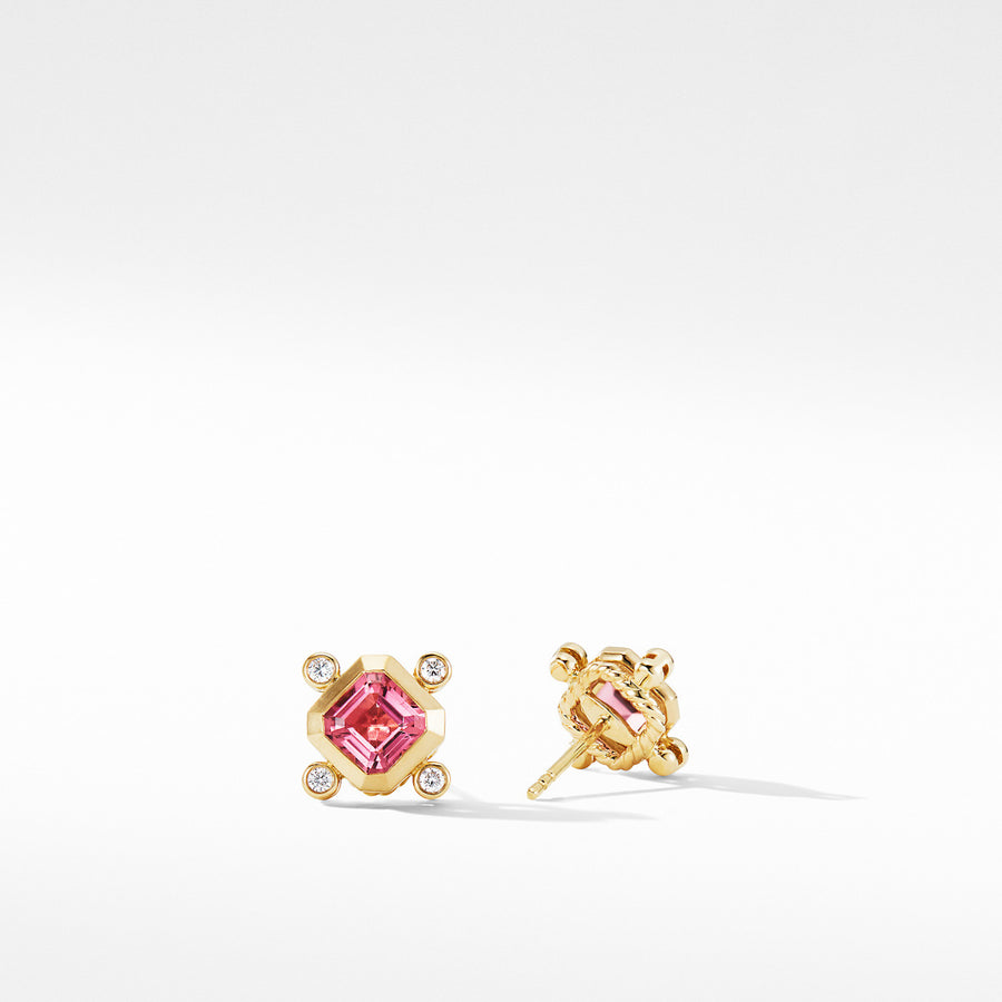 Novella Stud Earrings in 18K Yellow Gold with Pink Tourmaline and Diamonds