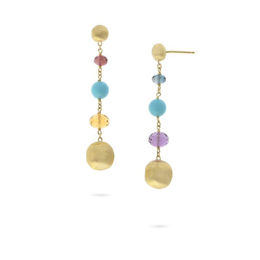 18K Yellow Gold Turquoise and Mixed Gemstone Drop Earrings