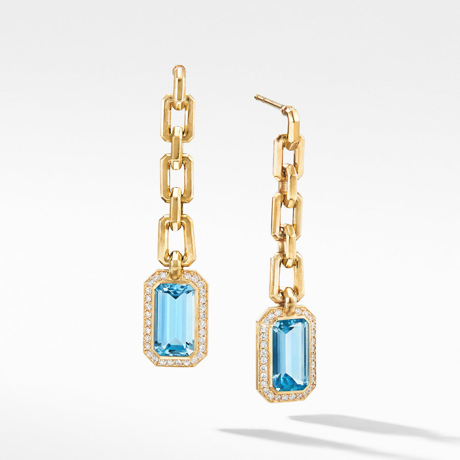 Novella Chain Drop Earrings in 18K Yellow Gold with Blue Topaz and Diamonds