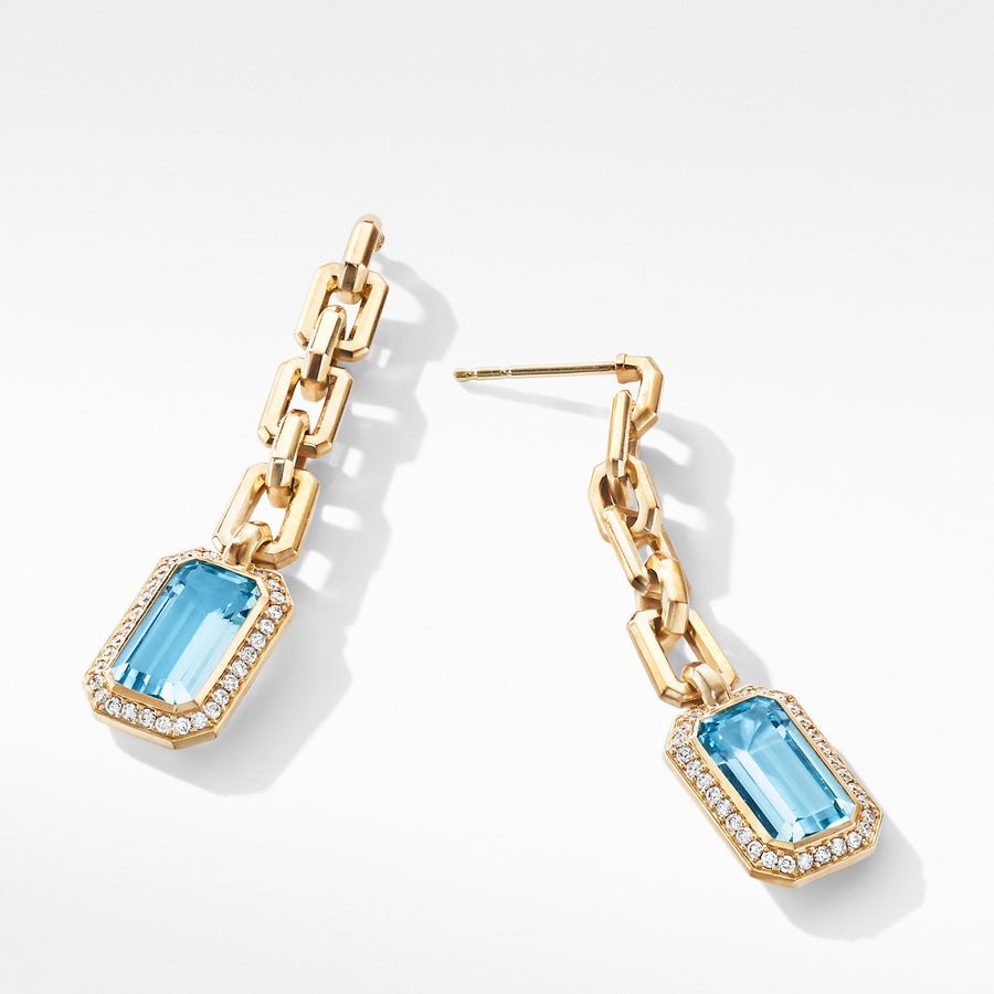 Novella Chain Drop Earrings in 18K Yellow Gold with Blue Topaz and Diamonds