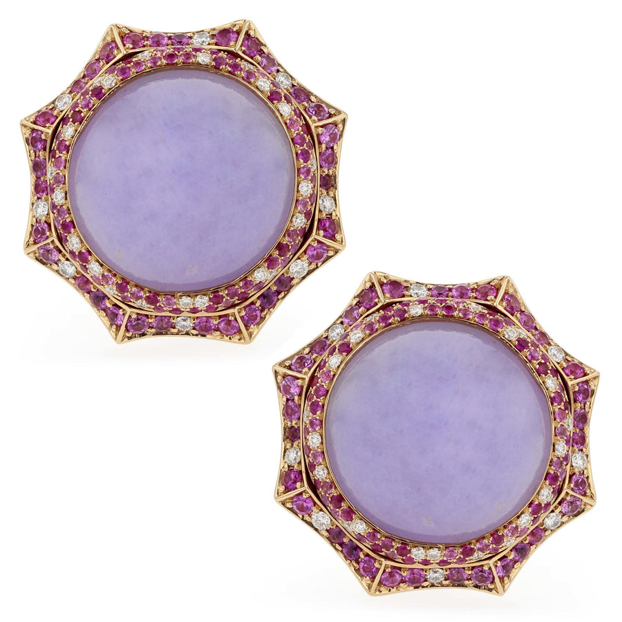 Lavender Jade, Pink Sapphire & Diamond Earrings