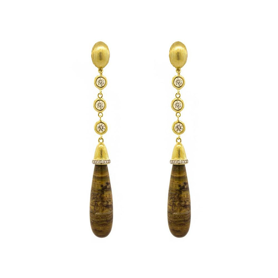 Triple Diamond Chrysocolla Dangle Earrings