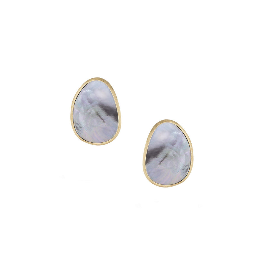 18K Yellow Gold Black Mother Of Pearl Stud Earrings