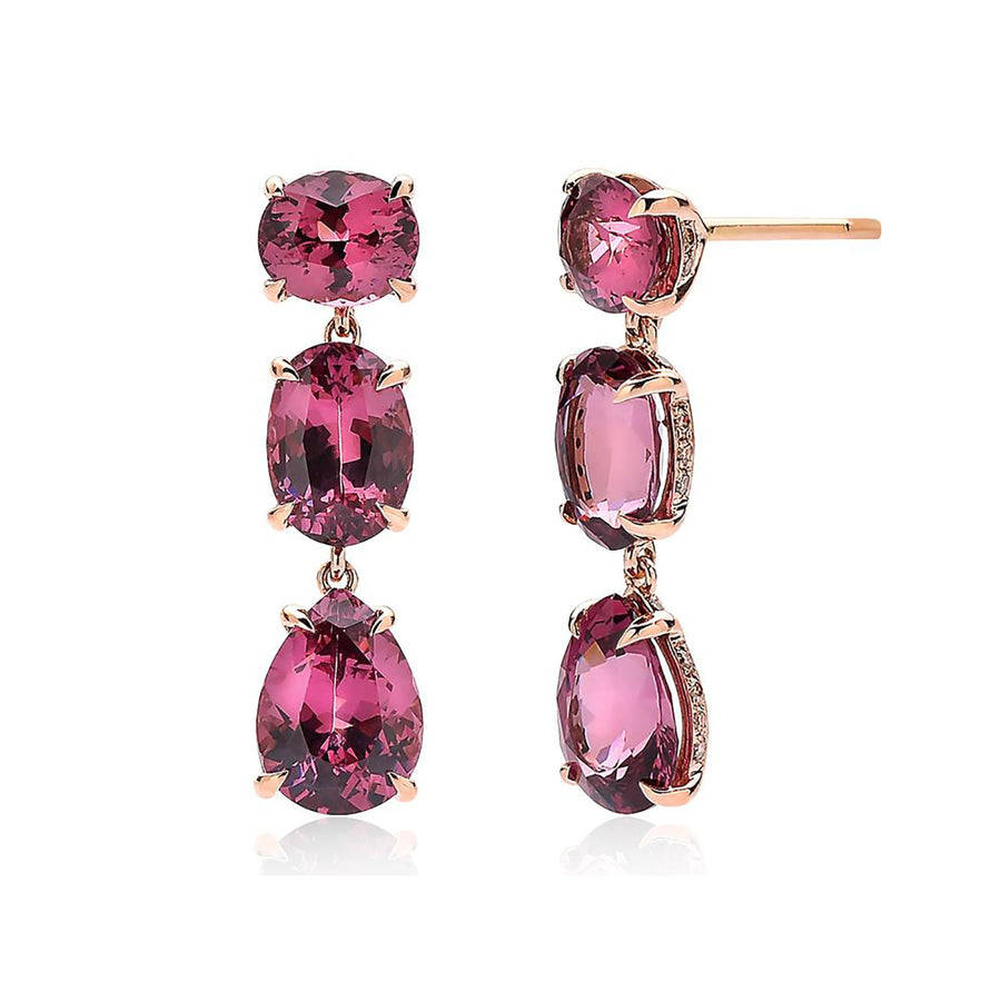 Pink Garnet and Champagne Diamond Drop Earrings
