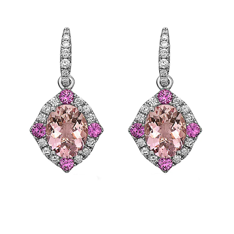 Pastel Diamond Morganite Drop Opulent Oval Earrings