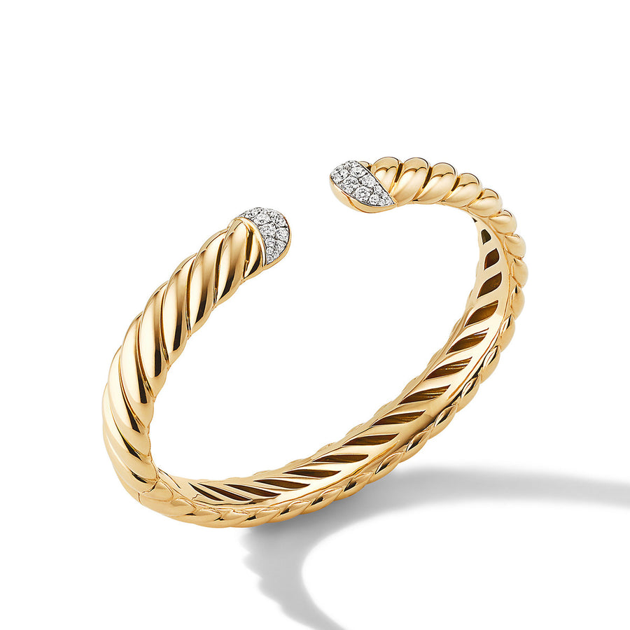 Sculpted Cable Cuff Bracelet in 18K Yellow Gold with Pave Diamonds