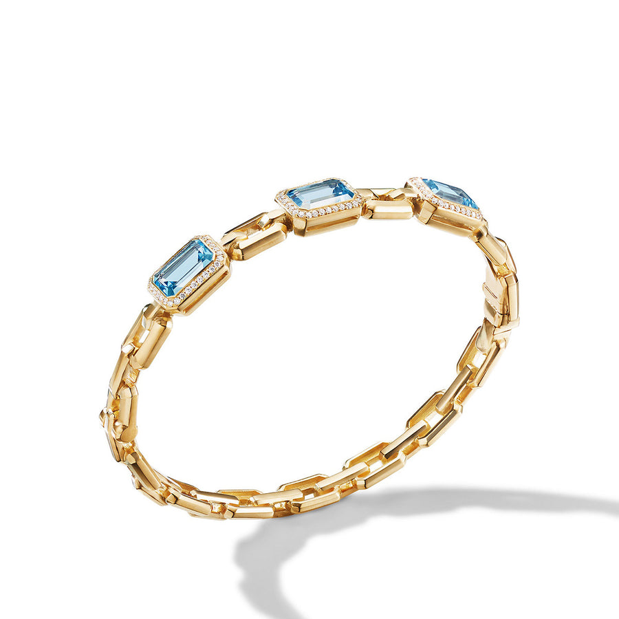 Novella Three Stone Bracelet in 18K Yellow Gold with Blue Topaz and Diamonds