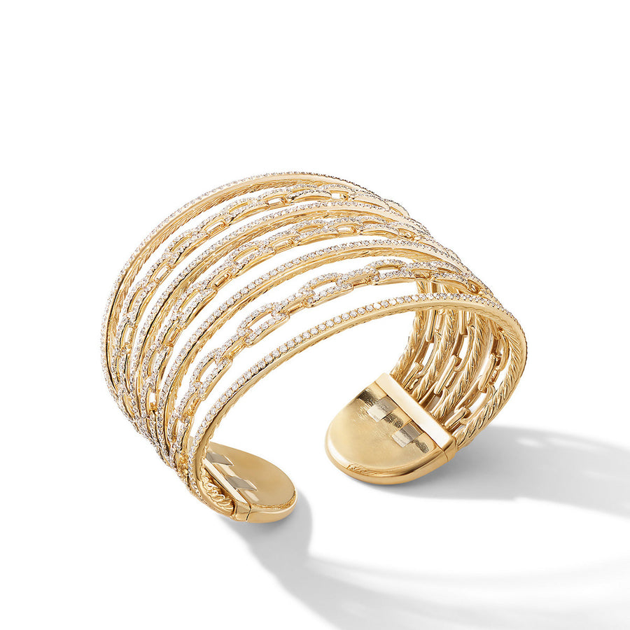 Stax Cuff Bracelet in 18K Yellow Gold with Pave Diamonds