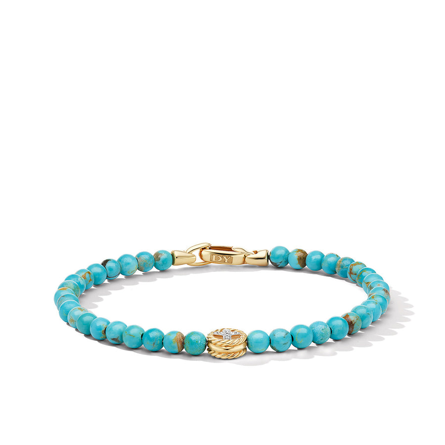 Bijoux Spiritual Beads Peace Sign Bracelet with Turquoise, 14K Yellow Gold and Diamonds