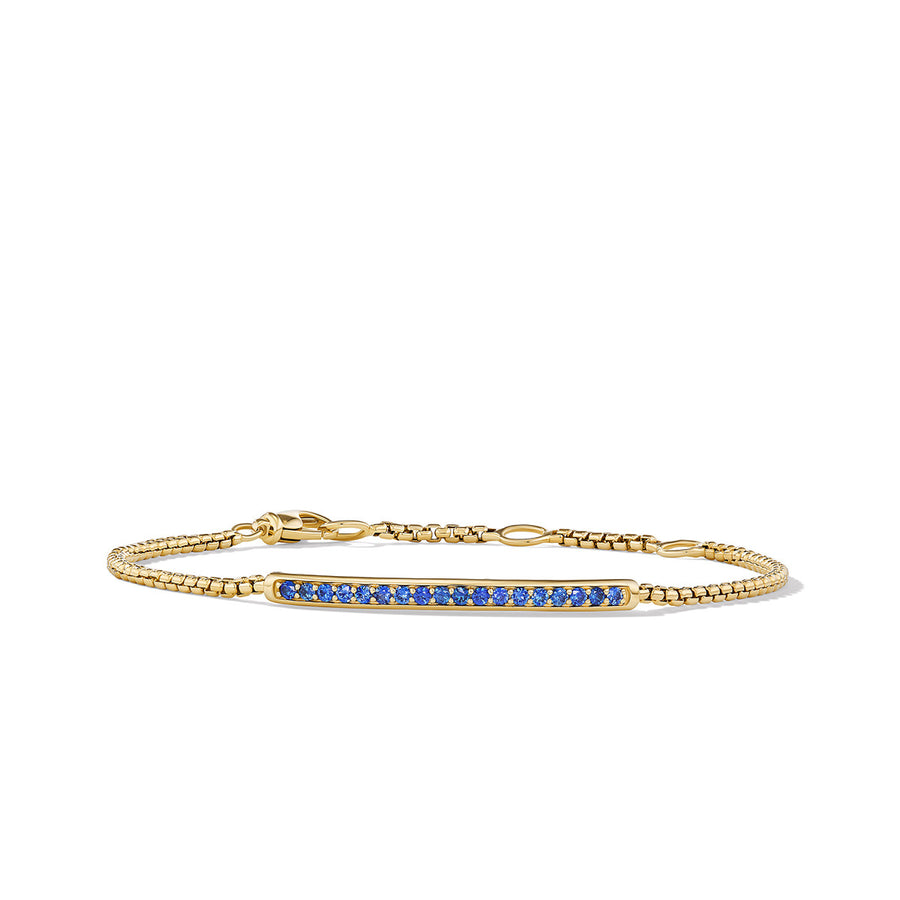 Petite Pave Bar Bracelet in 18K Yellow Gold with Blue Sapphires