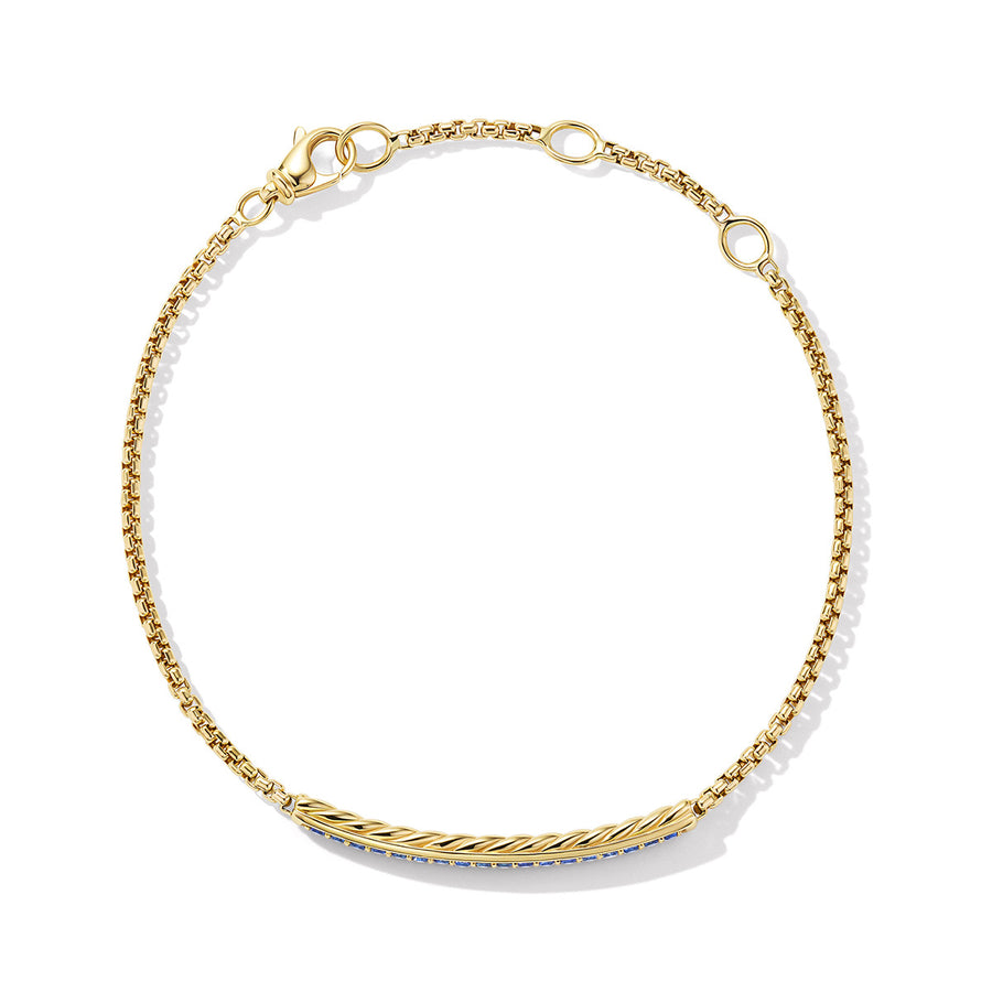 Petite Pave Bar Bracelet in 18K Yellow Gold with Blue Sapphires