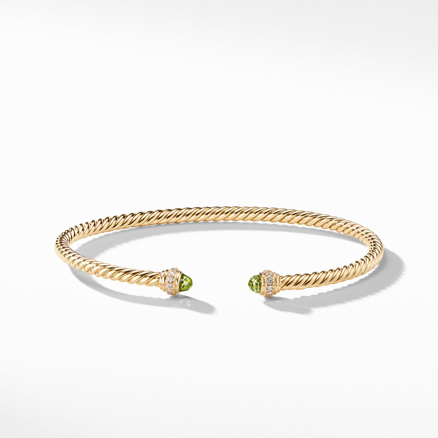 Cable Spira Bracelet in 18K Gold with Peridot and Diamonds