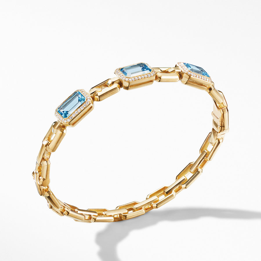 Novella Three Stone Bracelet in 18K Yellow Gold with Blue Topaz and Diamonds