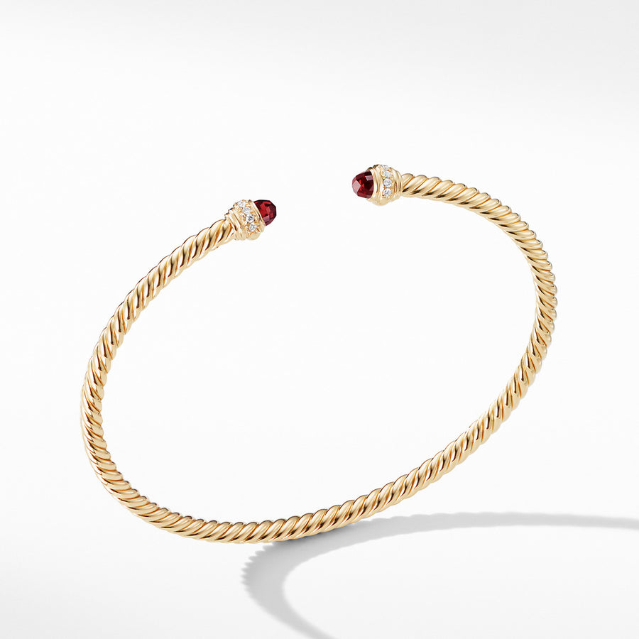 Cable Spira Bracelet in 18K Gold with Garnet and Diamonds