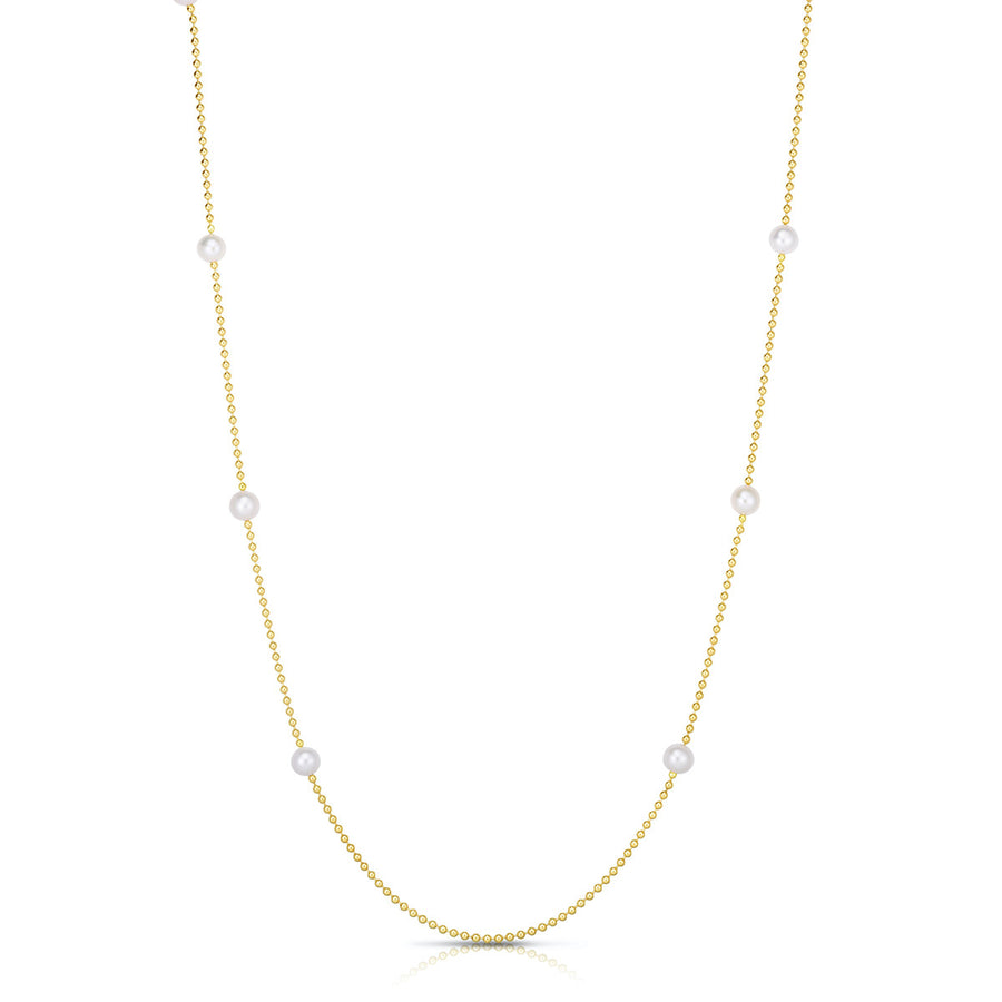 18K Yellow Gold and Pearl Station Beaded Chain Necklace