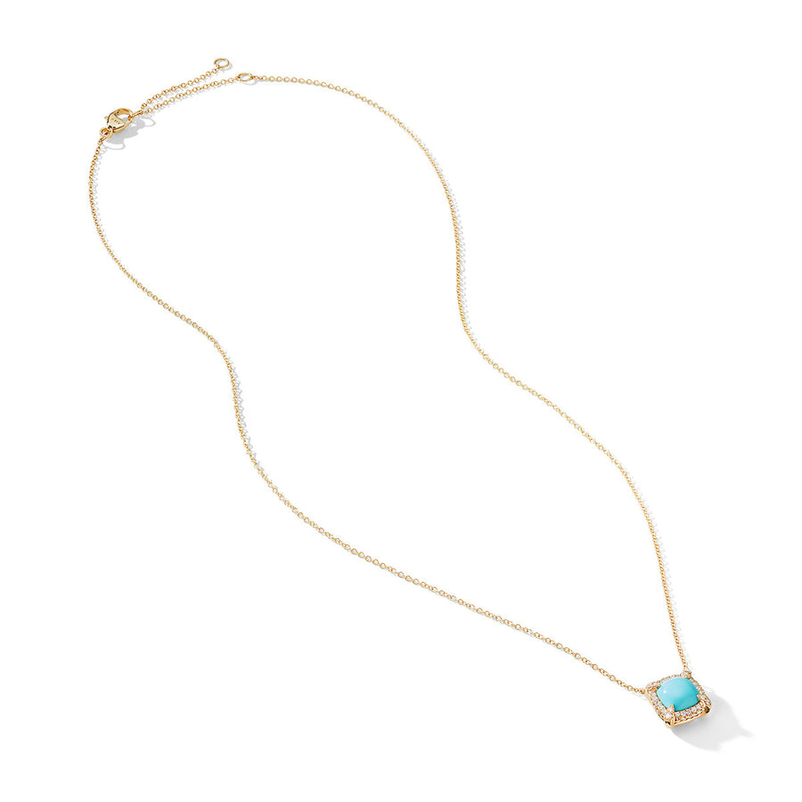 Pave Bezel Pendant Necklace in 18K Yellow Gold with Turquoise